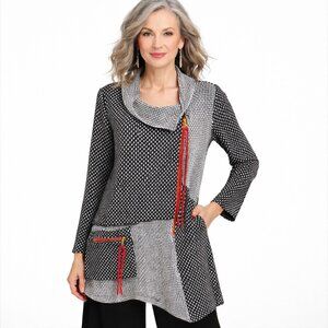 Paco Soler Lagenlook Asymmetrical Tunic Black White Artwear Size M